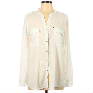 Calvin Klein shimmery semi sheer cream ivory button down blouse